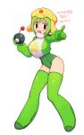  1girl absurdres batrobin_k black_eyes bomb boots breasts explosive full_body gloves green_footwear green_gloves green_hair highres holding holding_bomb keroro keroro_gunsou korean_text large_breasts long_sleeves looking_at_viewer open_mouth personification pointing short_hair simple_background solo thigh_boots translation_request white_background 
