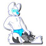 1:1 alpha_channel anthro balls blue_seam_briefs briefs bulge_nuzzling canid canine canis clothing duo erection face_in_crotch fur genitals grey_body grey_fur male mammal nowandlater penis sticker tail telegram_sticker underwear wolf ych_(character) zach_the_wolf