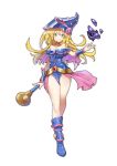  1girl absurdres bare_shoulders blonde_hair blue_footwear blush_stickers boots breasts choker cleavage dark_magician_girl duel_monster green_eyes hat highres large_breasts long_hair pentacle solo staff wand wizard_hat yu_zhi_zha yuu-gi-ou yuu-gi-ou_duel_monsters 