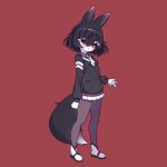  1girl animal_ears black_hair cross_(vgne4542) fox_ears fox_tail highres phase_connect red_eyes short_hair simple_background solo tail tenma_maemi 