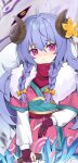  1girl absurdres ahoge blush braid curled_horns flower fur_(clothing) hair_between_eyes hair_flower hair_ornament highres horn_flower horns japanese_clothes kindred_(league_of_legends) lamb_(league_of_legends) league_of_legends long_hair long_sleeves looking_at_viewer official_alternate_costume official_alternate_hairstyle pelicana purple_hair ribbon-trimmed_kimono side_braid spirit_blossom_(league_of_legends) spirit_blossom_kindred twin_braids white_fur wolf_(league_of_legends) 
