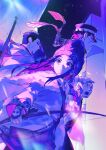  1girl 3boys asirpa bald bow_(weapon) brown_hair cape chest_jewel cloak eyelashes fingernails from_side fur_cape gem golden_kamuy gun hand_on_another&#039;s_head hat headband highres holding holding_bow_(weapon) holding_weapon light_particles long_hair looking_at_viewer multiple_boys night night_sky open_mouth outdoors oziozi_kamuy pants plaid plaid_scarf purple_eyes purple_gemstone purple_headband purple_headwear purple_pants purple_scarf purple_theme scar scar_on_face scarf shiraishi_yoshitake short_hair sky star_(sky) starry_sky sugimoto_saichi tanigaki_genjirou teeth upper_teeth_only v-shaped_eyebrows very_short_hair weapon weapon_on_back white_cape white_cloak white_tunic wide-eyed 