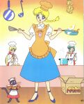  aino_minako bishoujo_senshi_sailor_moon blonde_hair blue_eyes blue_footwear blue_hair box cat cooking egg fire happy luna_(sailor_moon) mizuno_ami multiple_girls potato scan short_hair smile tsukino_usagi 