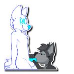 1:1 alpha_channel anthro balls bodily_fluids canid canine canis duo erection fellatio fur genital_fluids genitals grey_body grey_fur male male/male mammal nowandlater oral penile penis sex sticker tail telegram_sticker wolf ych_(character) zach_the_wolf