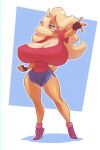 activision anthro bandicoot big_breasts bigdad blonde_hair blue_hotpants bottomwear breasts cleavage clothed clothing crash_bandicoot_(series) dolphin_shorts female fingerless_gloves footwear fur gloves hair hair_over_eye handwear high_heels hotpants huge_breasts long_hair looking_at_viewer mammal marsupial one_eye_obstructed red_clothing red_shirt red_topwear shaded shirt shorts simple_background solo tan_body tan_fur tawna_bandicoot topwear