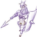  1:1 2019 abs armor clothed clothing digital_media_(artwork) giraffe giraffid headgear helmet holding_object holding_weapon hooves male mammal penis shield simple_background standing unimpressive weapon white_background 