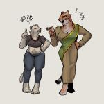 angry anthro argument barefoot belly big_breasts breasts broad_shoulders clothing cursing dress duo feet felid female female/female fur gesture hand_gesture hand_on_hip hi_res huge_breasts humanoid jewelry lion long_tail mammal md34 medium_breasts necklace pantherine pointing pointing_at_another profanity sash slightly_chubby small_hips small_waist snarling tail thick_thighs tiger top_heavy white_body white_fur yelling