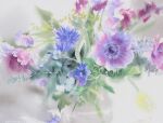  anemone_(flower) blue_flower flower hyacinth mimosa_(flower) no_humans original painting_(medium) plant plant_focus purple_flower traditional_media watercolor_(medium) yu_grassbird 
