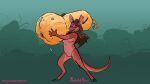 16:9 5_fingers anthro azuru_(passermine) biped breasts demon female fingers food fruit hair hi_res holding_object hooves kobold melthecannibal non-mammal_breasts plant scalie solo squash_(fruit) tail widescreen