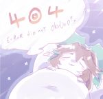 1girl 404 :3 blush bow brown_hair chibi closed_eyes commentary_request english_text error_message guuchama hair_bow http_status_code night night_sky reiuji_utsuho sky sleeping solo star_(sky) touhou under_covers 