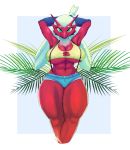  2019 absurd_res anthro big_breasts blaziken blonde_hair bottomwear breasts cleavage clothed clothing cosplay denim denim_clothing denim_shorts female gym_leader hair hands_behind_head hi_res huge_breasts long_hair looking_at_viewer midriff misty_(pok&eacute;mon) navel nintendo pok&eacute;mon pok&eacute;mon_(species) punkinillus shirt shorts smile solo suspenders tank_top thick_thighs topwear torn_clothing under_boob video_games voluptuous wide_hips 