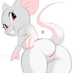  1:1 2019 anthro bent_over breasts butt female hand_on_butt hi_res looking_at_viewer looking_back low-angle_view mammal mouse murid murine nude pussy rear_view red_eyes rodent simple_background smile solo white_background xylas 