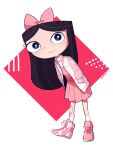  1girl alternate_costume black_hair bow child hair_bow hand_in_pocket isabella_garcia-shapiro kingyo_(g-fish) long_hair looking_at_viewer phineas_and_ferb pink_skirt skirt smile 