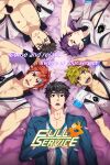  5boys black_hair blue_coat brown_eyes character_request coat collared_coat collared_shirt cover ear_piercing english_text full_service_(mazjojo) green_hair kovit_chaiyarit logo lying male_focus mazjojo multiple_boys muscular muscular_male official_art open_mouth pectoral_cleavage pectorals piercing purple_hair rald_schwarz red_hair second-party_source shirt short_hair smile suit teeth tomoki_nakamoto uniform video_game_cover white_shirt yellow_eyes 