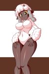  2019 5_fingers absurd_res anthro anthrofied big_breasts bovid breasts caprine dark_skin digital_media_(artwork) female hi_res horn low-angle_view lucyfercomic mammal navel nintendo open_mouth pok&eacute;mon pok&eacute;mon_(species) simple_background standing thick_thighs video_games wool wooloo yellow_eyes 