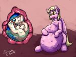 abdominal_bulge blonde_hair cutie_mark equid equine female female_pred female_prey feral feral_pred feral_prey gyrotech hair hasbro hooves internal mammal mane my_little_pony mythological_creature mythological_equine mythology organs pegasus pink_body same_size_pred silent_e stomach sweet_treat_(gyro) vore wings yellow_eyes