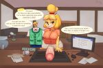 5_fingers absurd_res animal_crossing anthro balls big_breasts big_penis bite biting_lip biting_own_lip blonde_hair blush bodily_fluids bottomwear breasts brown_eyes canid canine canis clothed clothing crossgender curvy_figure desk dialogue domestic_dog dress_shirt embarrassed erection erection_under_skirt fingers first_person_view ftg_crossgender fti_crossgender fur furniture genital_fluids genitals glans gynomorph hair hanger heart_symbol hi_res huge_penis humanoid_genitalia humanoid_penis intersex isabelle_(animal_crossing) leaking_precum mammal narrowed_eyes nintendo nipple_outline office oliversart partially_clothed_anthro partially_clothed_gynomorph partially_clothed_intersex penis pink_glans precum shih_tzu shirt skirt solo_focus speech_bubble sweat sweatdrop sweaty_face table talking_to_viewer teeth text thick_penis topwear toy_dog vein veiny_penis wide_hips yellow_body