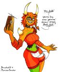 absurd_res anthro breasts clothed clothing demon drasha69 female hair hi_res horn looking_at_viewer monster open_mouth simple_background smile solo teeth