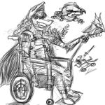 1:1 2024 anthro armor baryonyx berserk_(series) black_and_white cape cavemanon_studios clothing cosplay crossover crossover_cosplay diego_lombardi dinosaur disability female fingers griffith_(berserk) hair headgear helmet i_wani_hug_that_gator long_hair looking_at_viewer monochrome olivia_halford paraplegic reptile scalie sitting sketch snout solo spinosaurid staff theropod vehicle wheelchair