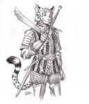 0laffson 5_fingers anthro cheetah clothed clothing enorach_(0laffson) felid feline hi_res holding_object male mammal melee_weapon standing sword traditional_media_(artwork) weapon 