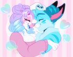  2023 ambiguous_gender anthro bubble duo embrace eyes_closed felid female female/ambiguous ferwanwan fluffy happy heart_symbol mammal open_mouth open_smile pastel_theme romantic romantic_couple smile species_request touching_noses 