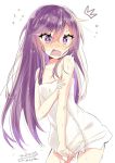  1girl akebono_(kantai_collection) crown eyebrows_visible_through_hair hair_between_eyes highres hizaka kantai_collection long_hair looking_at_viewer messy_hair naked_towel purple_eyes purple_hair solo towel water_drop white_background 