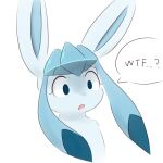  2019 blue_body blue_eyes blue_fur eeveelution english_text eyebrow_through_hair eyebrows eyelashes feral fur generation_4_pokemon glaceon hair headshot_portrait kemono mammal nintendo open_mouth pokemon pokemon_(species) portrait raised_eyebrows reaction_image simple_background solo text translucent translucent_hair tsurikichiyuyu white_background worried_face 