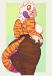 anthro belly big_belly big_breasts big_butt breasts butt buxbi buxbi_(character) clothed clothing eyebrow_through_hair eyebrows felid female fingers fur hair highlights_(coloring) huge_breasts legwear mammal markings nipple_piercing nipples orange_body orange_fur orange_tail pantherine pantyhose piercing pregnant purple_highlights signature solo standing striped_body striped_fur striped_markings striped_tail stripes tail tail_markings thick_thighs tiger topless translucent translucent_clothing translucent_hair white_body white_fur white_hair