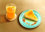  absurdres cake cake_slice cheesecake cup drink drinking_glass food food_focus highres juice laia_alkaloid no_humans orange_juice original plate 