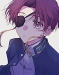  1boy brown_hair chinese_clothes closed_mouth earrings eyepatch hayato_suou highres jacket jewelry light natsuneco_02 red_eyes short_hair solo undershirt wind_breaker_(nii_satoru) 