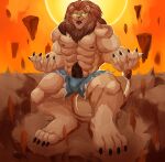abs bulge chest_tuft claws clothed clothing felid feline fluffy hi_res hindpaw leolex lion looking_at_viewer male mammal mane muscular nipples pantherine paws pecs pubes tail tail_tuft tuft