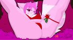 anthro big_tail bite biting_lip bodily_fluids canid canine female flower fox genital_fluids genitals hair hi_res legs_up lewd_eden_games looking_at_viewer lying mammal markings mistletoe nipples nude on_back one_eye_closed orange_eyes pink_body pink_hair pink_nipples plant pussy raccoon_dog solo spread_legs spread_pussy spreading striped_markings striped_tail stripes symbell tail tail_markings tanuki vaginal_fluids wink