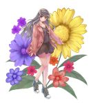  1girl bag coat flower hairband idolmaster jewelry long_hair minasato_hibiki necklace pendant shijou_takane shoes silver_hair skirt smile solo 