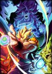  4boys absurdres broly_(dragon_ball_super) clenched_teeth crossed_arms dragon_ball dragon_ball_super dragon_ball_super_broly dragon_ball_z fangs fingernails gogeta halo highres janemba looking_at_viewer multiple_boys muscular muscular_male omega_shenron open_mouth rykun_dsz sharp_fingernails spiked_hair super_saiyan super_saiyan_4 teeth vest 
