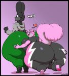  2024 absurd_res anthro big_breasts big_butt big_tail black_bottomwear black_clothing black_eyewear black_glasses black_nose black_pants black_shirt black_topwear blue_eyes bottomwear breasts buckteeth butt butt_grab butt_squish clothing colored deonwolf digital_media_(artwork) duo english_text eyelashes eyes_closed eyewear female glasses green_bottomwear green_clothing green_leggings green_legwear green_nose grey_body grey_clothing grey_ears grey_hoodie grey_inner_ear grey_tail grey_topwear hand_on_another&#039;s_butt hand_on_butt head_on_butt heart_symbol hi_res hoodie hug huge_breasts huge_butt huge_tail hugging_from_behind hyper hyper_butt lagomorph leggings legwear leporid long_ears male male/female mammal mask motion_lines open_mouth pants pawpads pink_background pink_body pink_bottomwear pink_clothing pink_ears pink_mask pink_pants pink_pawpads pink_tail pink_tongue rabbit rear_view reathe_(character) rodent sciurid scut_tail shaded shirt short_tail simple_background smile sports_mask sportswear squish surprise surprised_expression susie_(reathe) tail teeth text thick_thighs tight_clothing tongue topwear tree_squirrel wrestling_mask wrestling_outfit 