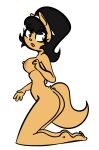 2024 anthro black_hair breasts butt digital_drawing_(artwork) digital_media_(artwork) domestic_cat felid feline felis female fur gold-white-kott green_eyes hair hi_res kitty_katswell kneeling looking_back mammal medium_breasts nickelodeon nude simple_background solo t.u.f.f._puppy tan_body tan_fur white_background