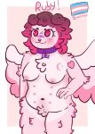  absurd_res abyfur anthro breasts canid canine collar female fluffy gynomorph hair hi_res intersex mammal pink_body pink_hair ruby_(abyfur) solo trans_(lore) trans_woman_(lore) wings 