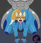 ahegao anal anthro berettiger26 blush bodysuit bulge canid canine clothing duo fox fox_mccloud hi_res looking_pleasured male male/male mammal metroid nintendo skinsuit star_fox tight_clothing zero_suit