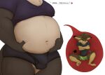 2022 3_toes absurd_res anthro belly big_belly big_bulge biped black_clothing black_shirt black_t-shirt black_topwear black_underwear blush brown_body brown_fur bulge clothing dialogue digital_drawing_(artwork) digital_media_(artwork) domestic_cat duo english_text faceless_anthro faceless_character faceless_male feet felid feline felis fully_inside fur green_clothing green_underwear grumpy heart_symbol hi_res ill_fitting_clothing internal larger_anthro larger_male larger_pred long_tail male male_pred mammal moobs mosin mosin_(character) mustelid navel obese obese_anthro obese_male oral_vore otter overweight overweight_anthro overweight_male pawpads paws shirt simple_background size_difference smaller_anthro smaller_male smaller_prey solo_focus t-shirt tail text thick_thighs toes topwear underwear vod_(vodcat) vore white_background