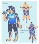 2017 anthro australian_shepherd barefoot black_claws blue_background blue_clothing blue_eyes blue_nose blue_pawpads blue_shirt blue_tank_top blue_text blue_topwear bottomwear canid canine canis character_name claws clothed clothing dachshund digital_drawing_(artwork) digital_media_(artwork) domestic_dog english_text eyebrows feet finger_claws flat_colors floppy_ears fully_clothed fur grey_body grey_bottomwear grey_clothing grey_fur grey_shorts handpaw handwritten_text head_tuft herding_dog hindpaw hunting_dog jaspering lop_ears male mammal mixed_breed model_sheet pastoral_dog pawpads paws pink_tongue plantigrade sheepdog shirt shorts simple_background smile snout solo standing tail tan_body tan_fur tank_top teeth text text_on_clothing text_on_shirt text_on_tank_top text_on_topwear toe_claws tongue tongue_out topwear tuft watermark whisker_spots white_text