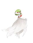  bob_cut dress elbow_gloves gardevoir gloves green_hair hair_over_one_eye highres looking_at_viewer mega_gardevoir mega_pokemon pokemon pokemon_(creature) rahner simple_background strapless strapless_dress white_background white_dress white_gloves 