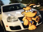 anthro bulge car_wash clothing crop_top dasyuromorph hi_res male male/male mammal marsupial saturn_space_04 shirt soap solo sunset thong thylacine topwear ty_the_tasmanian_tiger ty_the_tasmanian_tiger_(series) underwear volkswagen