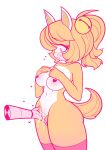  absurd_res anthro big_breasts blush bodily_fluids breasts ceroba_ketsukane female fur genitals hi_res hss_dada nipples pussy simple_background solo undertale_(series) undertale_yellow 