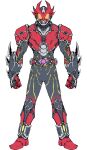  1boy absurdres altering_(agito) armor armored_bodysuit belt black_bodysuit bodysuit bursting compound_eyes driver_(kamen_rider) gauntlets highres horns kamen_rider kamen_rider_agito kamen_rider_agito_(burning_form) kamen_rider_agito_(series) male_focus multiple_horns red_armor red_horns rider_belt shoulder_armor solo spiked_gauntlets tokusatsu yellow_eyes zd19990214 