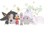  1boy alolan_ninetales altaria alternate_color animal_ears antennae arice487 bear_ears beartic blue_hair cetitan cetoddle claws colored_skin forehead_jewel fox_ears frosmoth full_body grey_skin grusha_(pokemon) hands_in_pockets insect_wings moth_wings pokemon pokemon_(creature) pokemon_masters_ex shiny_pokemon solid_oval_eyes sparkle standing star_(symbol) weavile wings 