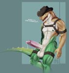 abs absurd_res alligator alligatorid anthro athletic athletic_anthro athletic_male balls bodily_fluids clothing comic cowboy_hat crocodile crocodilian crocodylid dominant dripping genital_fluids genitals glitch_productions gummigoo_(tadc) harness harness_only hat headgear headwear hi_res humanoid_genitalia leaking_precum male manly mihael69 muscular muscular_male nipple_piercing nipples pecs penis penis_tip piercing precum precum_drip precum_string reptile saggy_balls scalie smile smiling_at_viewer smirk smirking_at_viewer solo standing the_amazing_digital_circus