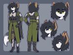 2024 absurd_res anthro black_hair black_nose canid canine canis clothed clothing eurasian_wolf fingers fluffy fluffy_tail fur grey_body grey_fur hair hand_on_hip hi_res looking_at_viewer mammal military model_sheet solo standing tail the_man white_body white_fur wolf yellow_eyes 