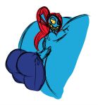  anthro big_breasts big_butt blue_skin breasts butt clothed clothing eye_patch eyewear female fish hair huge_breasts huge_butt humanoid hyper hyper_breasts kevemperor long_hair looking_back marine muscular muscular_female not_furry ponytail red_hair scalie sharp_teeth simple_background sketch smile solo teeth thick_thighs undertale undyne video_games white_background wide_hips 