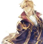  1boy aless_(fire_emblem) blonde_hair bomssp cape collar cravat fire_emblem fire_emblem:_seisen_no_keifu looking_back male_focus sidelocks solo vest waistcoat 