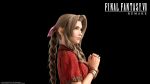  absurdres aerith_gainsborough black_background bow bracelet braid brown_hair copyright final_fantasy final_fantasy_vii final_fantasy_vii_remake green_eyes hair_bow hands_together highres jacket jewelry looking_to_the_side official_art red_jacket solo square_enix upper_body 